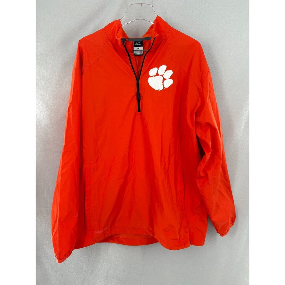 NIKE Storm-Fit Large Jacket CLEMSON Orange Pullover 1/2 Zip Kangaroo Pocket